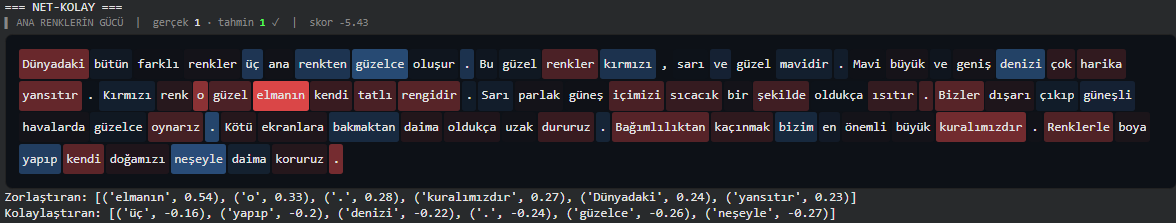 XAI word heatmap — clear-easy case